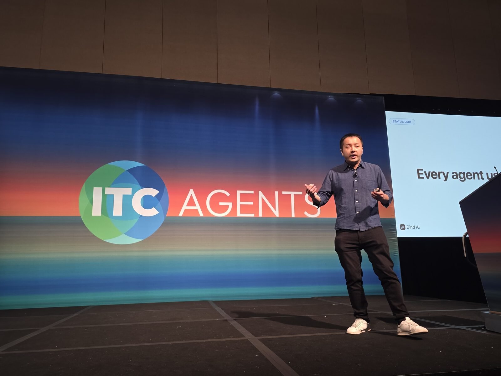 Toby Hung, co-founder and COO of Bind AI, speaking on the ITC Agents stage at ITC Vegas 2026