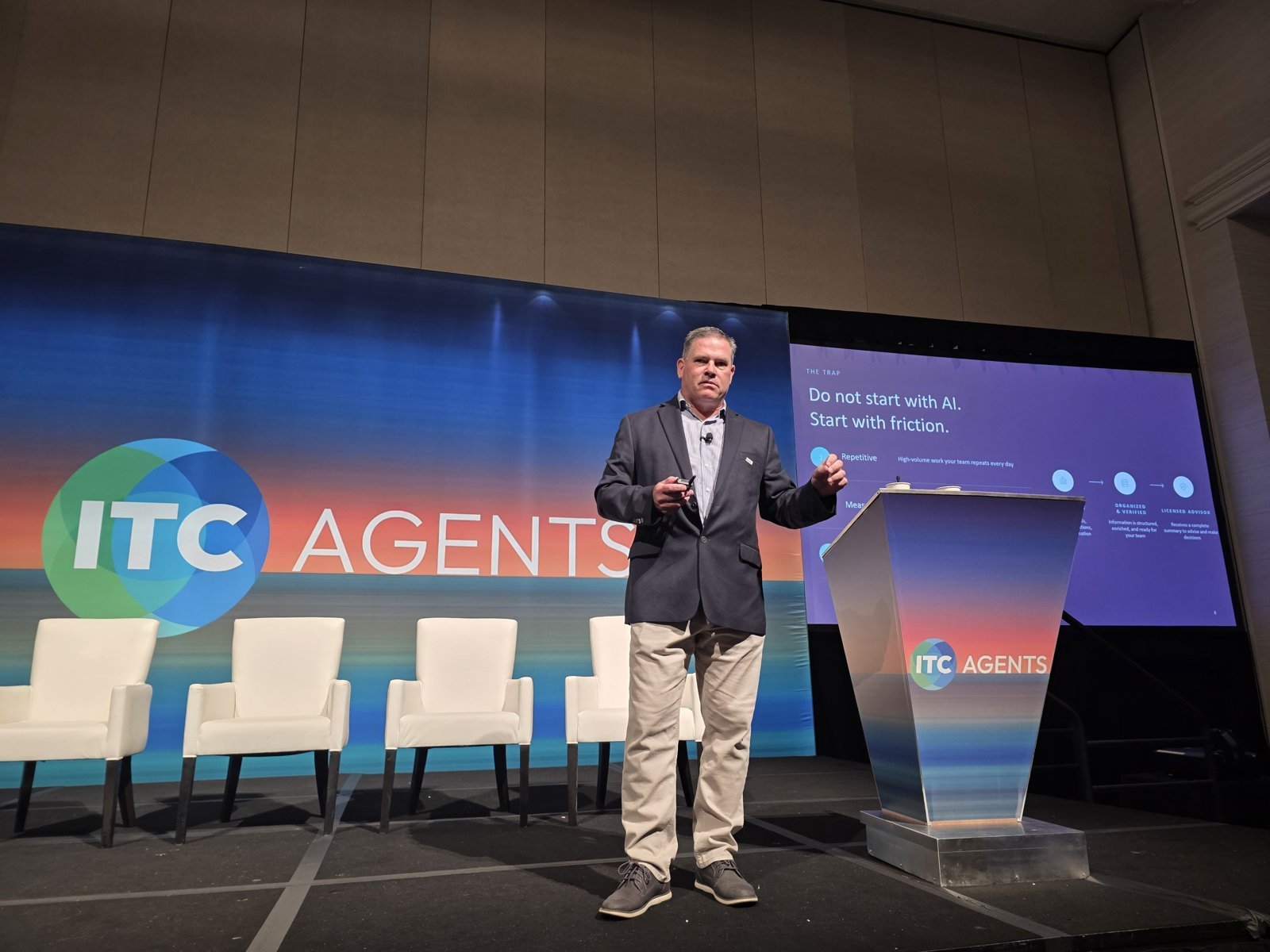 Dave Rose of bolt presenting 'Do not start with AI. Start with friction.' at ITC Vegas 2026