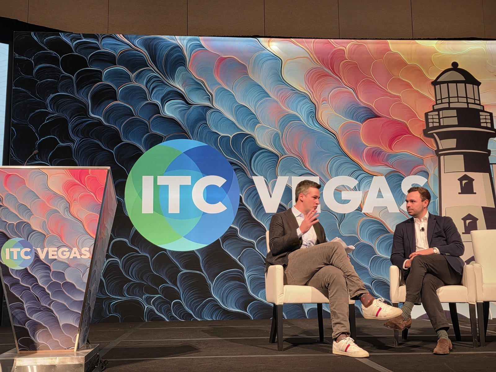 Will Ross of Federato and Freddie Scarratt of Gallagher Re on stage at ITC Vegas 2026
