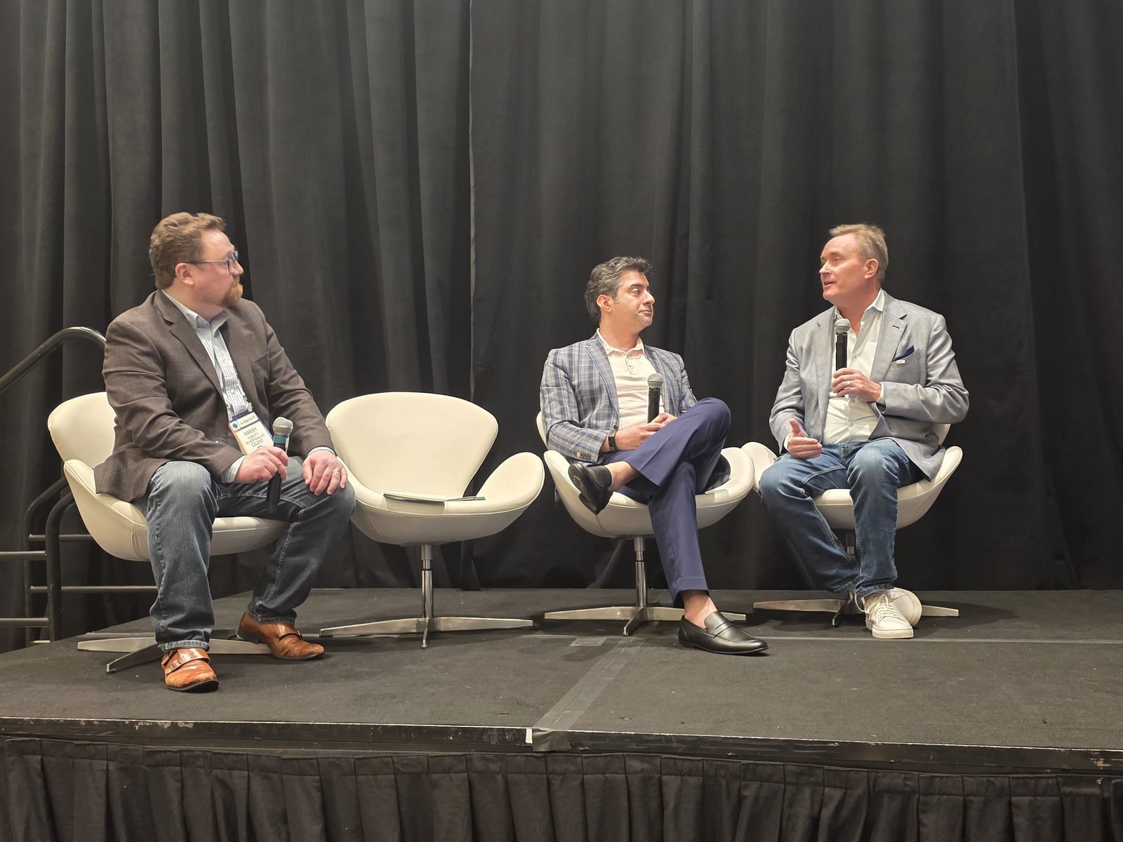 Harry Huberty of Celent, Mahan Hajianpour of Commonwealth Insurance and Ian Drysdale of One Inc on stage at the Celent Summit, ITC Vegas 2026